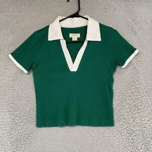 Maeve Anthropologie Polo Womens Small Green Ringer Crop Top Tennis Preppy